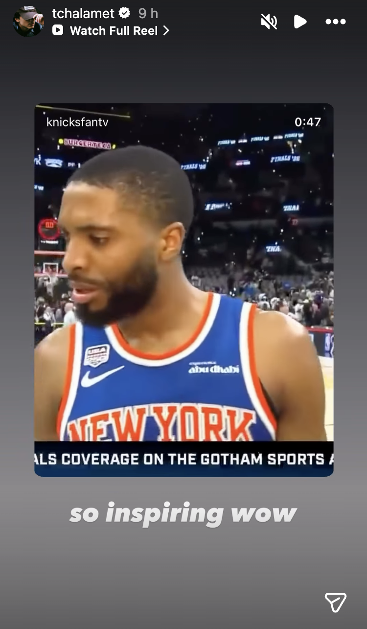 Timothee Chalamet Drops 3-Word Reaction as Mikal Bridges' 0-0 Knicks Admission Speaks Volumes
