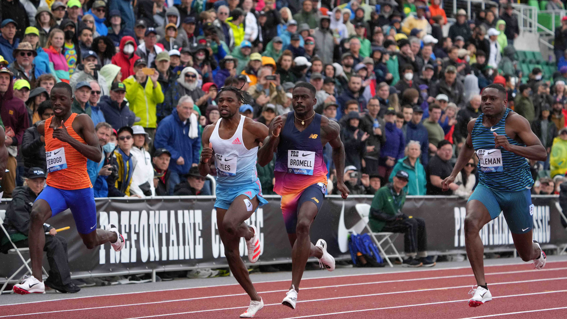 Trayvon Bromell, second from right, and Noah Lyles, second from left. Source: IMAGN