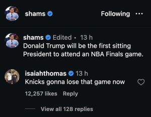 Isaiah Thomas' reaction to Donald Trump attending NBA Finals Game 3