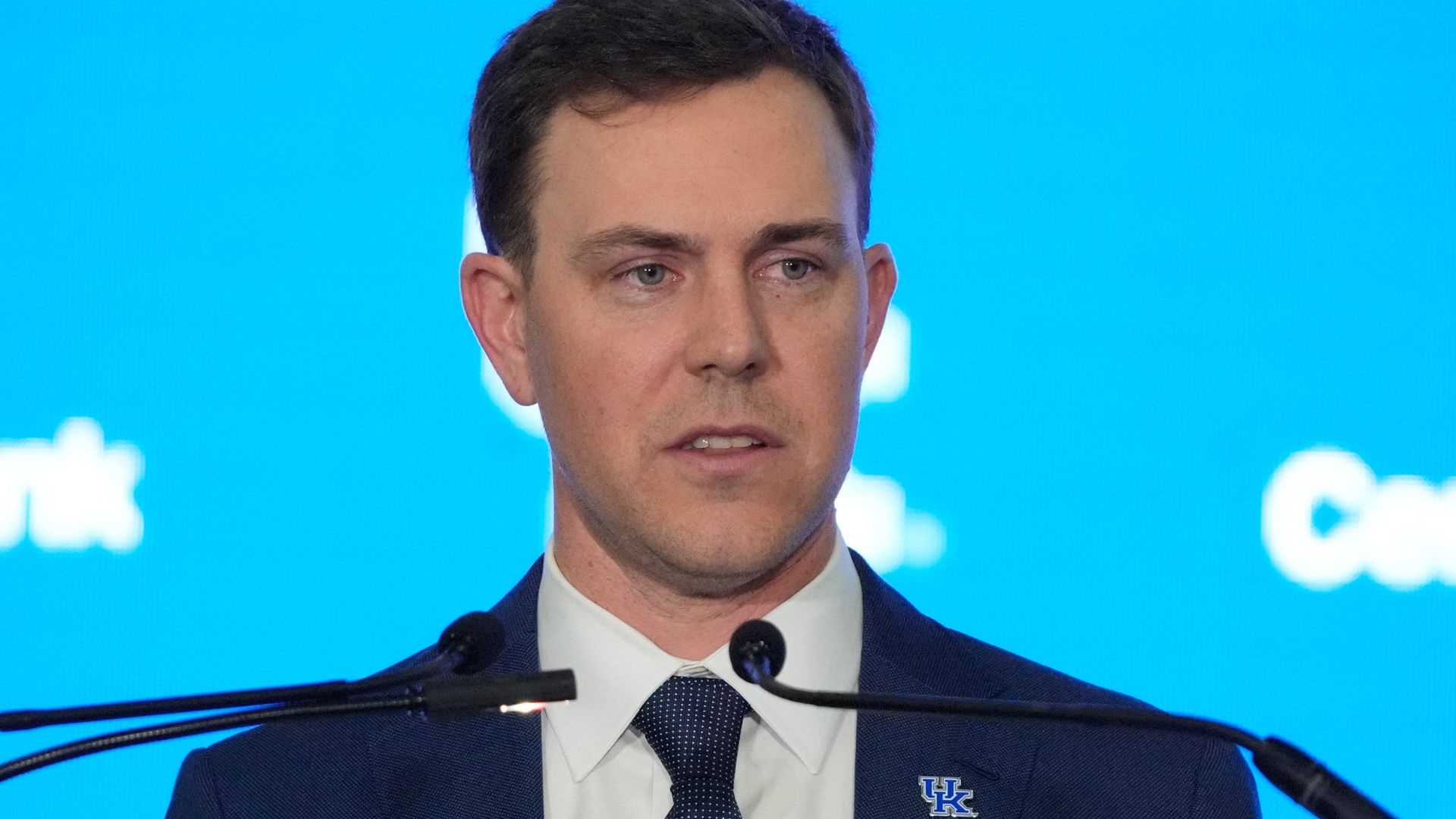 New Kentucky Wildcat head coach Will Stein makes remarks as he is introduced at Kentucky - Source: Imagn