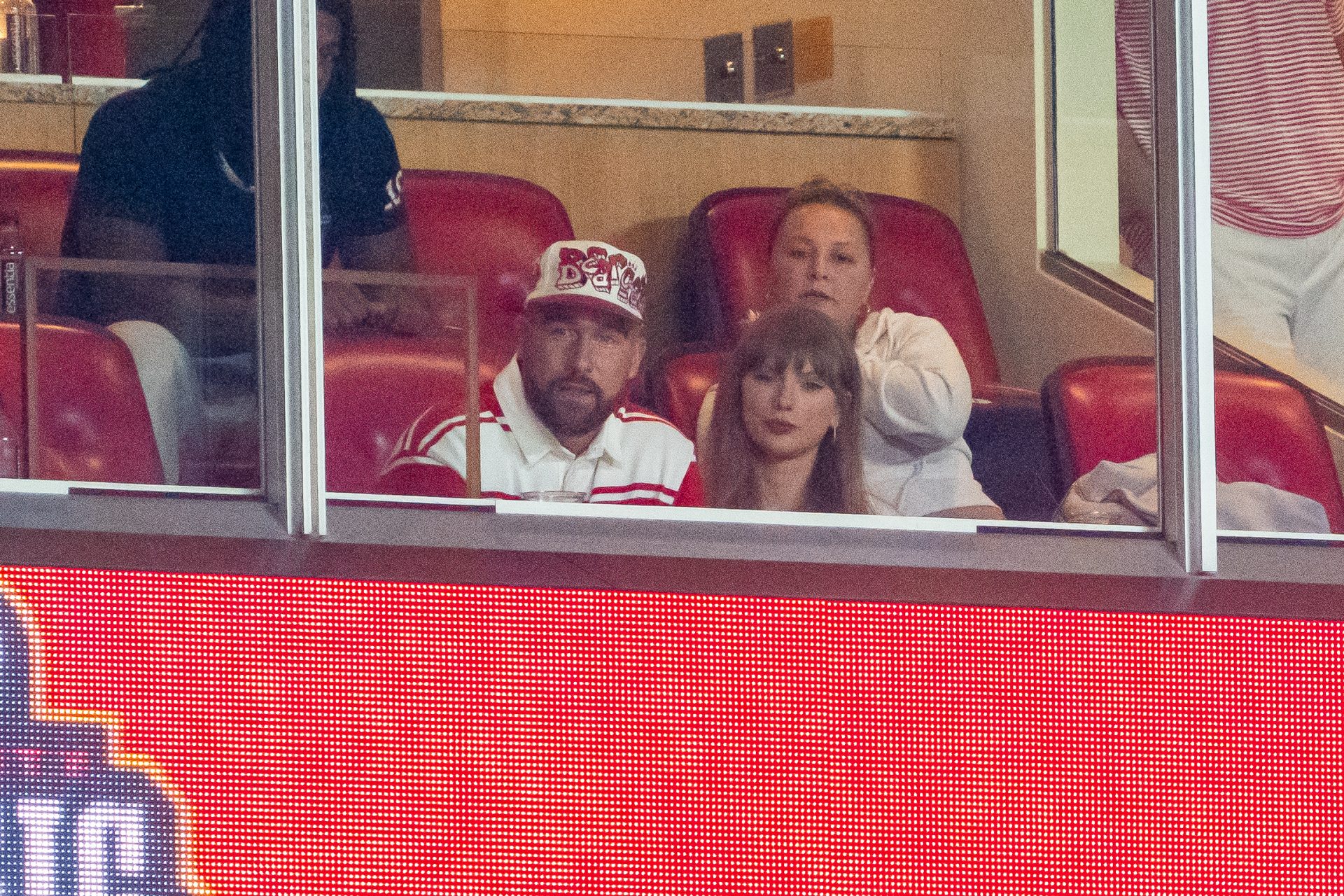 Travis Kelce and Taylor Swift during the fourth quarter between the Cincinnati Bearcats and the Nebraska Cornhuskers at GEHA Field at Arrowhead Stadium.
Source: Imagn
