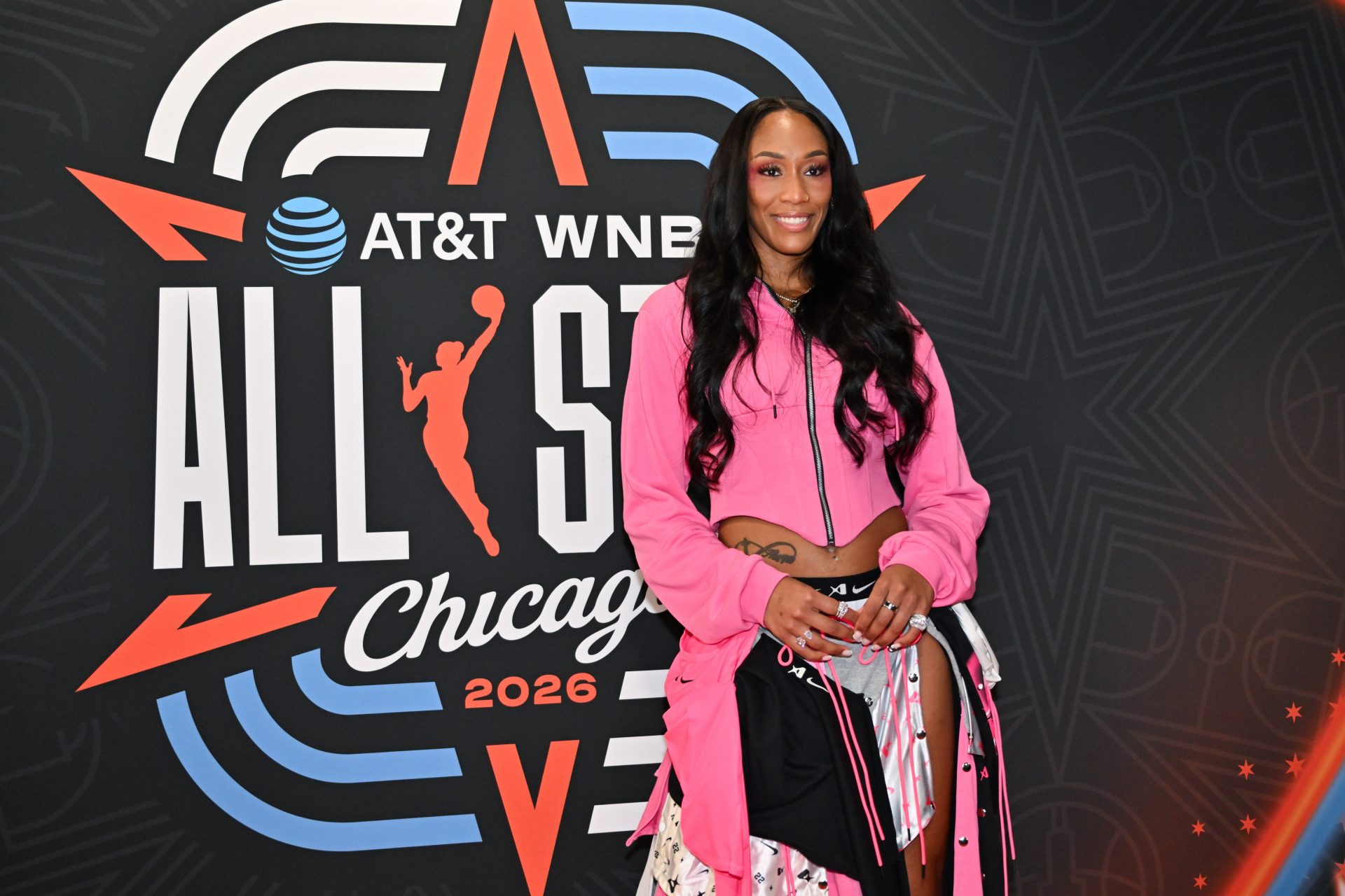 Team Spoon center A'ja Wilson (22) poses for a photo during the 2026 WNBA All Star Game at United Center. 
Source: Imagn