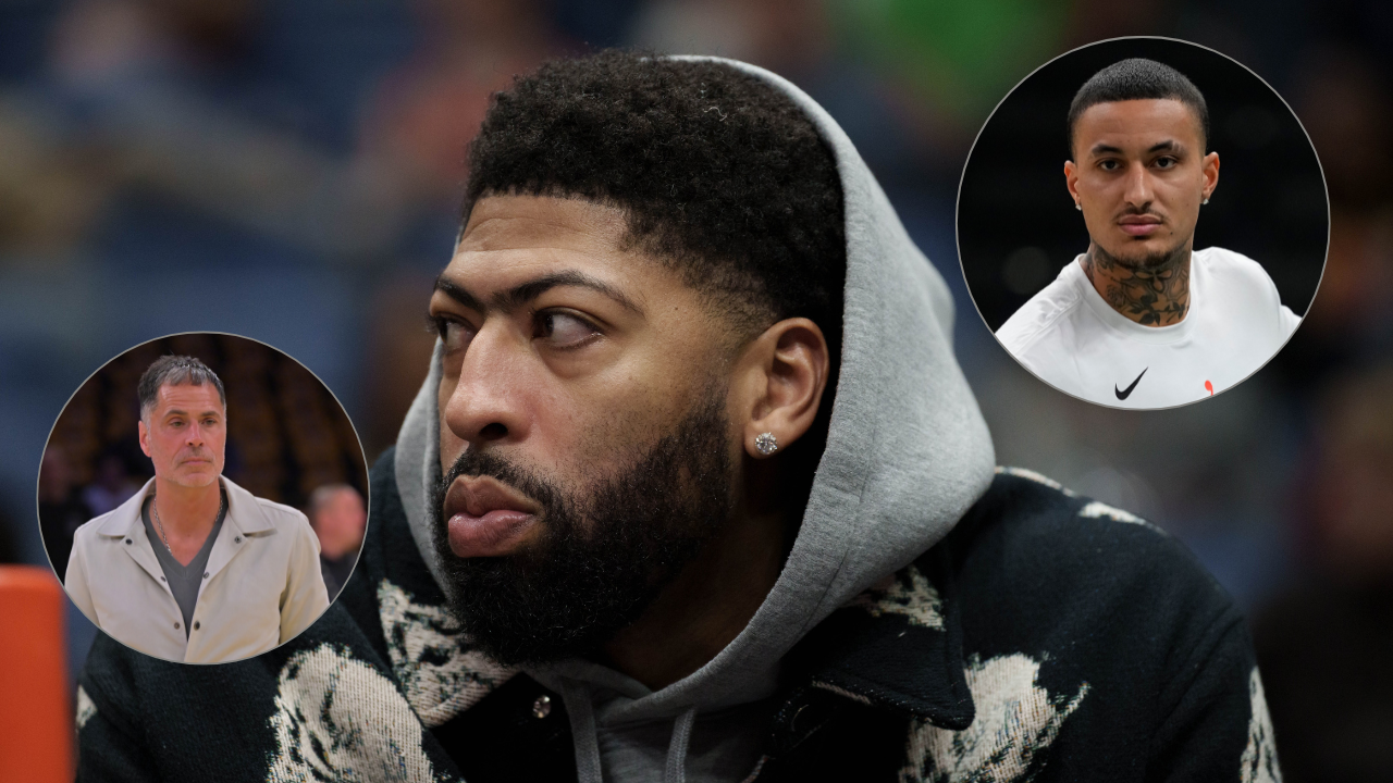 Rob Pelinka, Anthony Davis, Kyle Kuzma - Image Source: Imagn Images