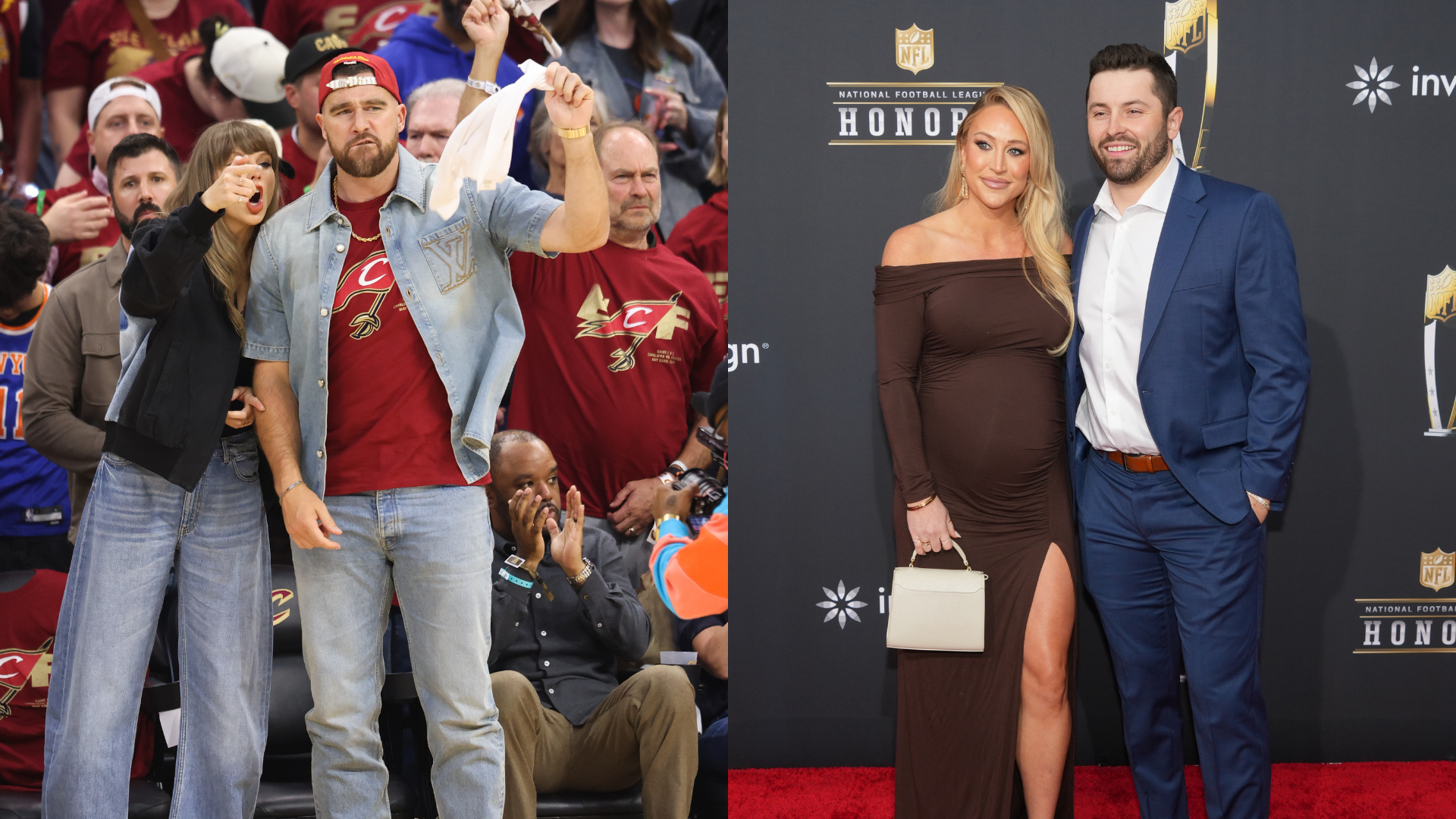 Taylor Swift, Travis Kelce, Baker Mayfield, Emily Mayfield.
Source: Imagn Images