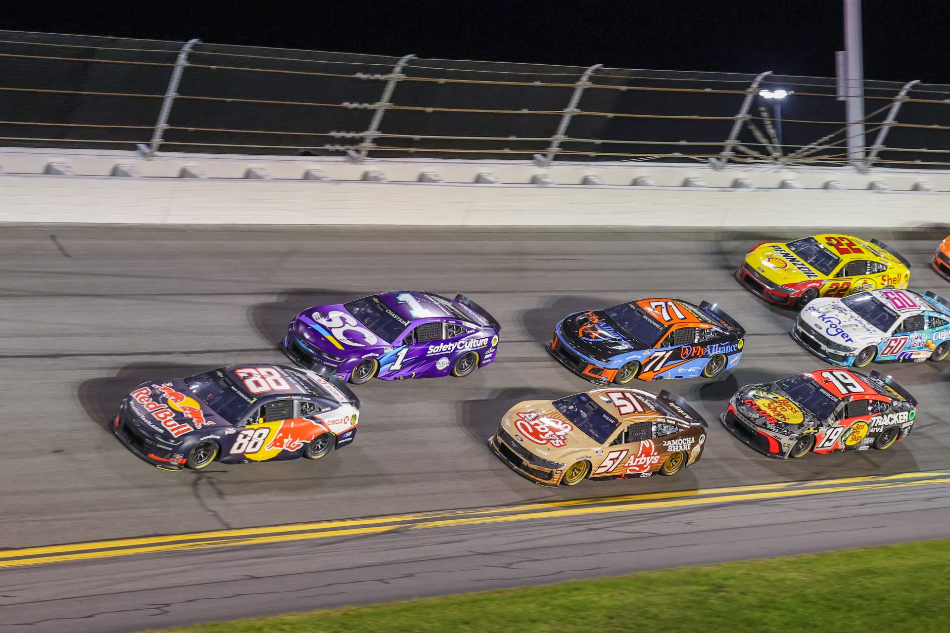 NASCAR Cup Series driver Shane van Gisbergen (88) leads the field  during the Coke Zero Sugar 400 at Daytona International Speedway.