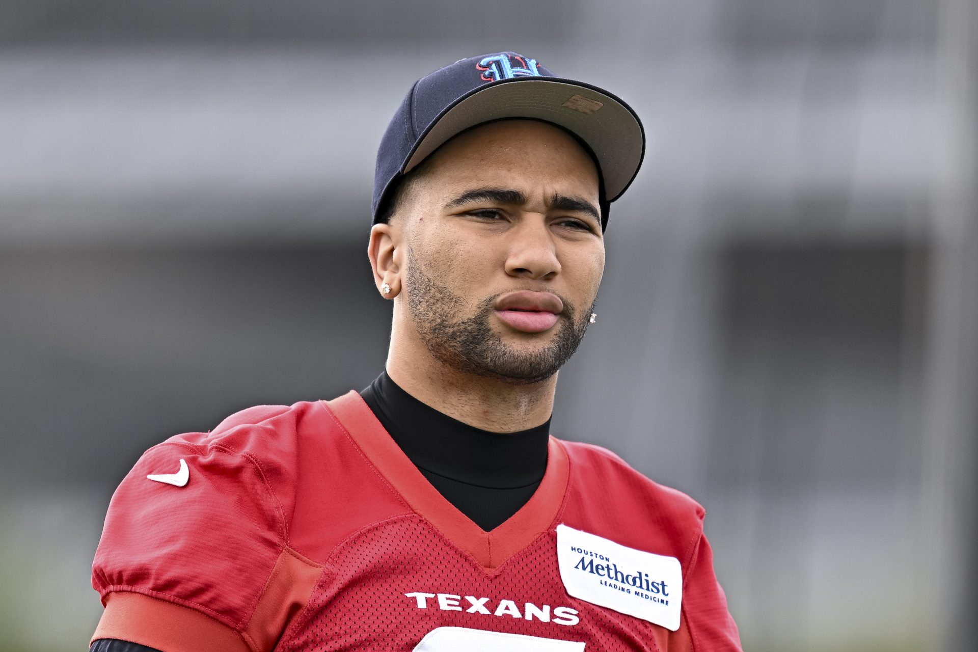 Houston Texans quarterback C.J. Stroud arrives for the team’s minicamp at Houston Methodist Training Center.