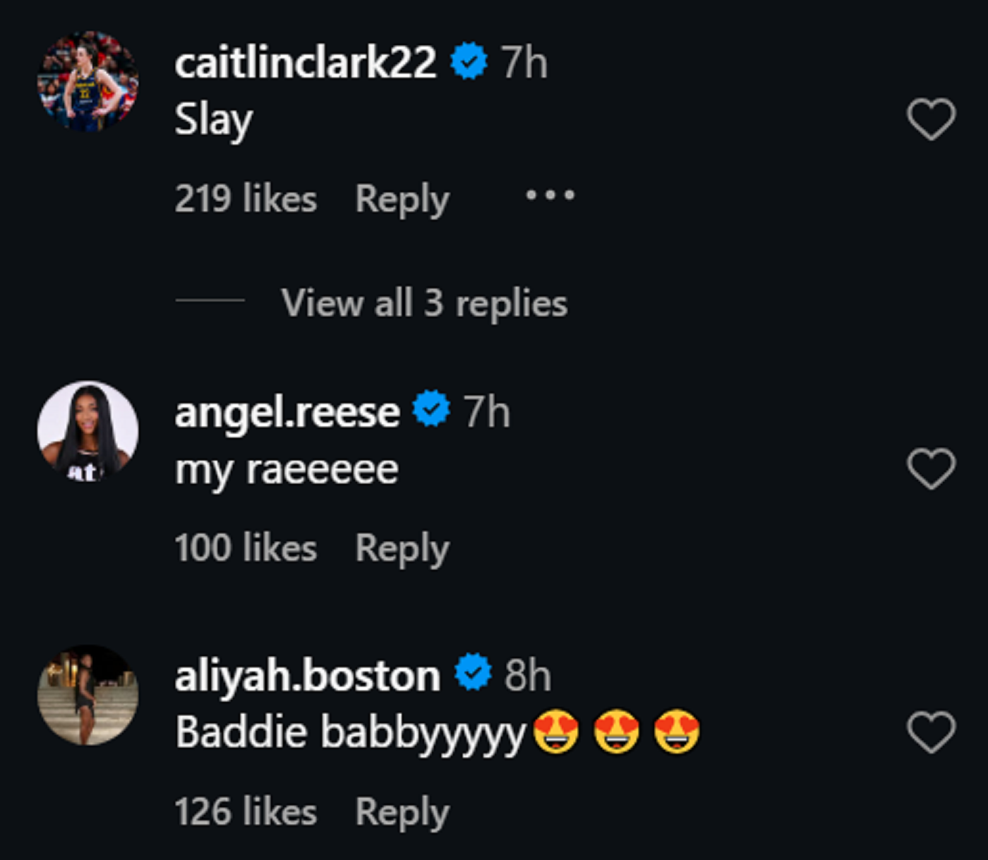 Caitlin Clark, Angel Reese, and Aliyah Boston extend their support to Raven Johnson (Image via Instagram/@hollywood_raven