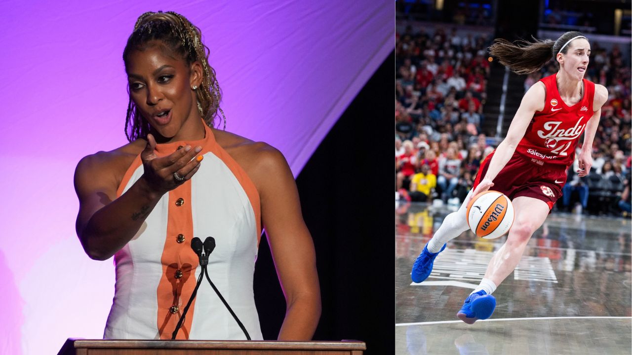Candace Parker and Caitlin Clark - Source: Imagn Images