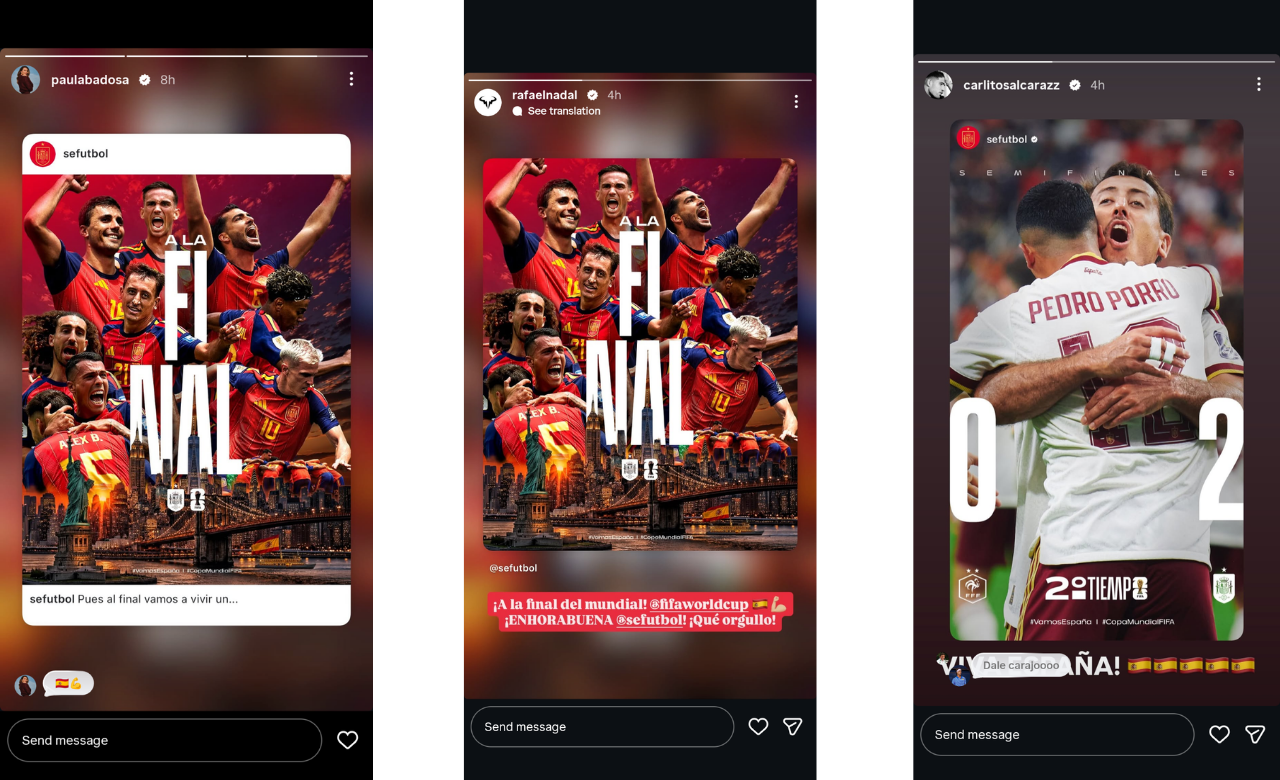 Screengrab from Carlos Alcaraz's, Rafael Nadal's, and Paula Badosa's Instagram (Source: Carlos Alcaraz's, Rafael Nadal's, and Paula Badosa's Instagrams)