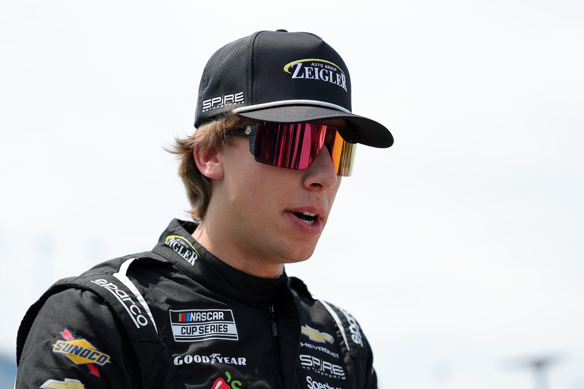 NASCAR Cup Series driver Carson Hocevar (77) before qualifying for the eero 400 at Chicagoland Speedway.