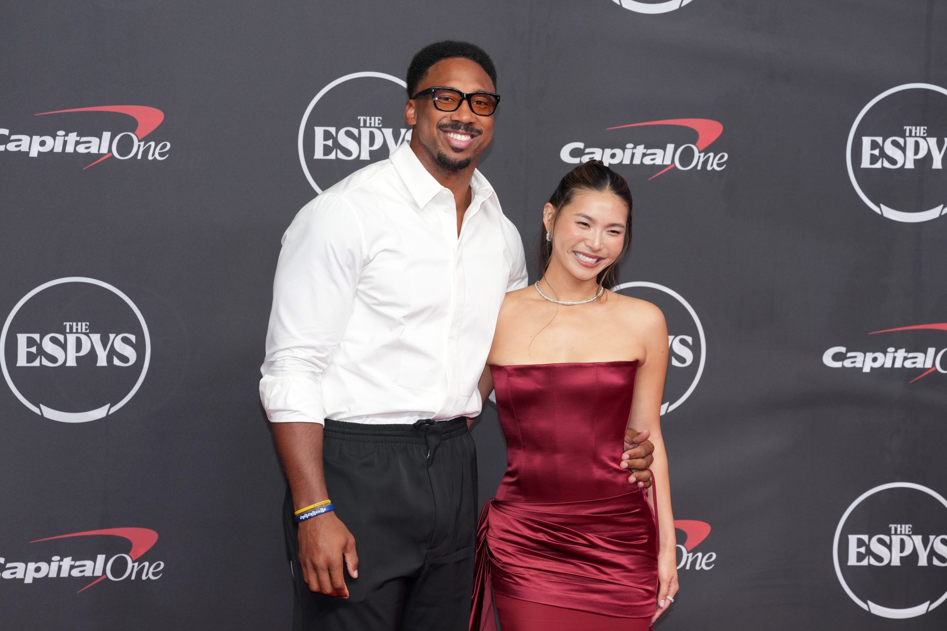 Chloe Kim and Myles Garrett arrive on the red carpet before the 2026 ESPY Awards at Lincoln Center. Source: Imagn