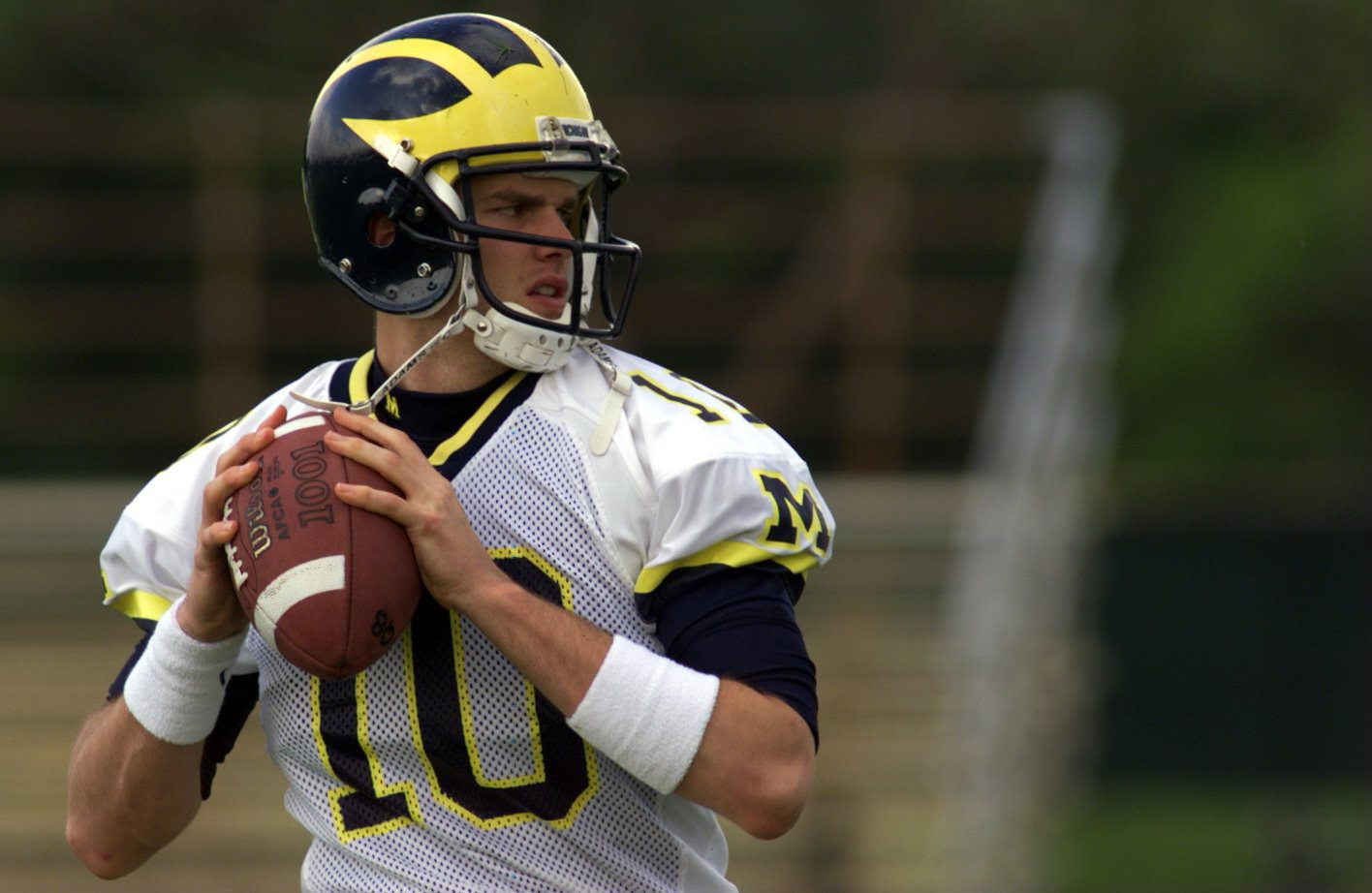 Dec. 22, 1999; Miami, FL, USA; The University of Michigans Tom Brady passes the ball  on the first day of practices on the campus of Barry University in Miami Florida Wednesday. Michigan will practice in the Miami area while staying in Hollywood Florida before moving to Miami Beach after Christmas before the week of the game against Alabama on New Year’s day;