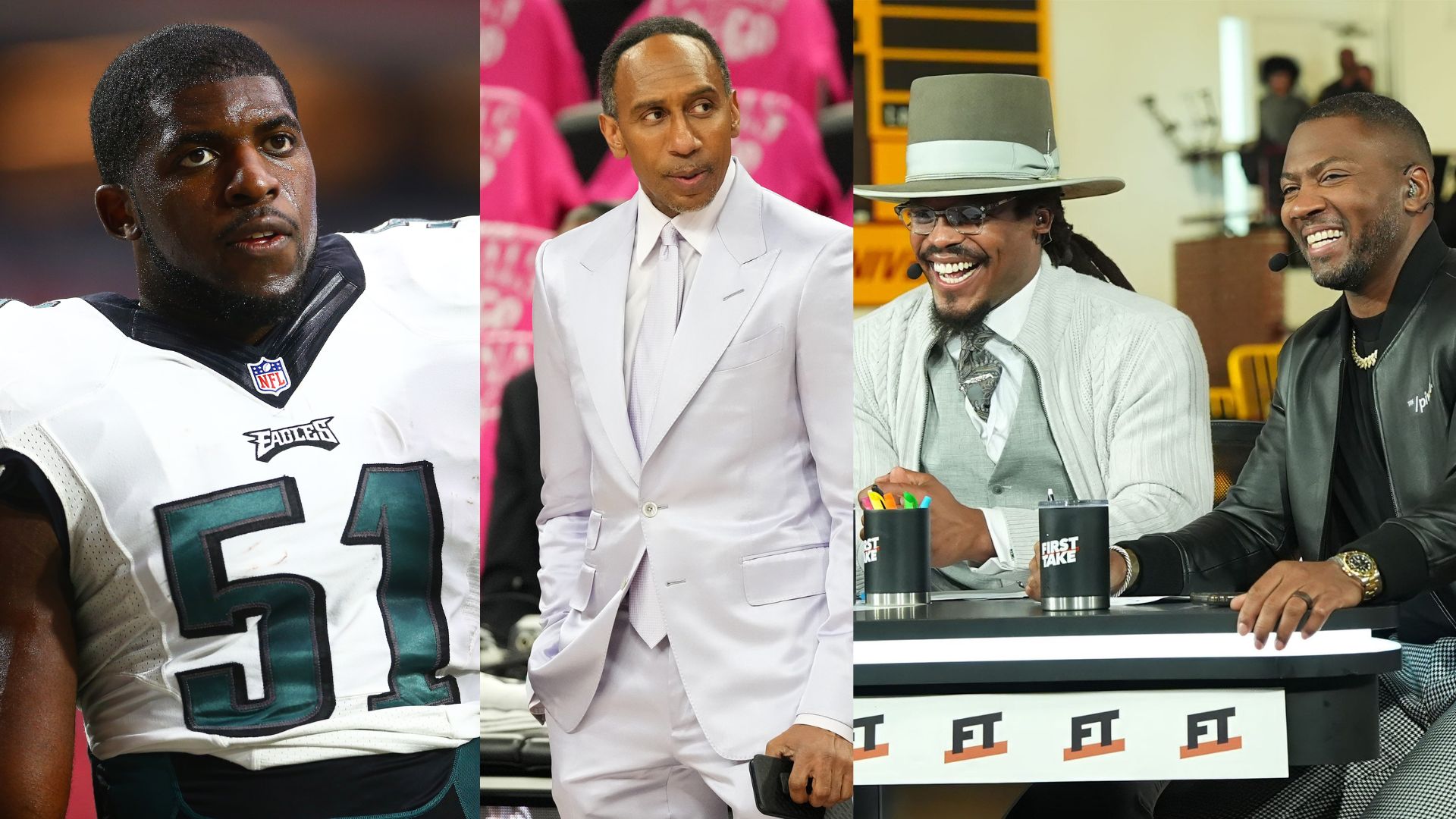 Emmanuel Acho, Stephen A. Smith, Cam Newton and Ryan Clark. Source: IMAGN