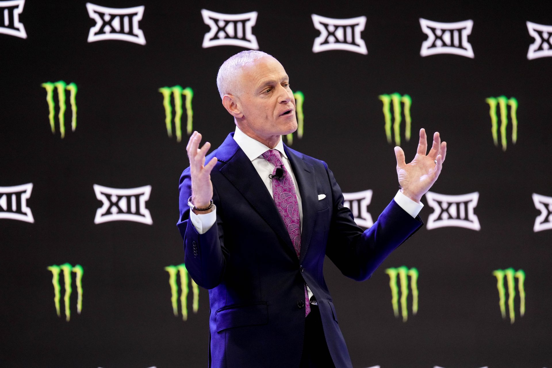 Big 12 commissioner Brett Yormark speaks to reporters during Big 12 Conference Football Media Days at The Star.