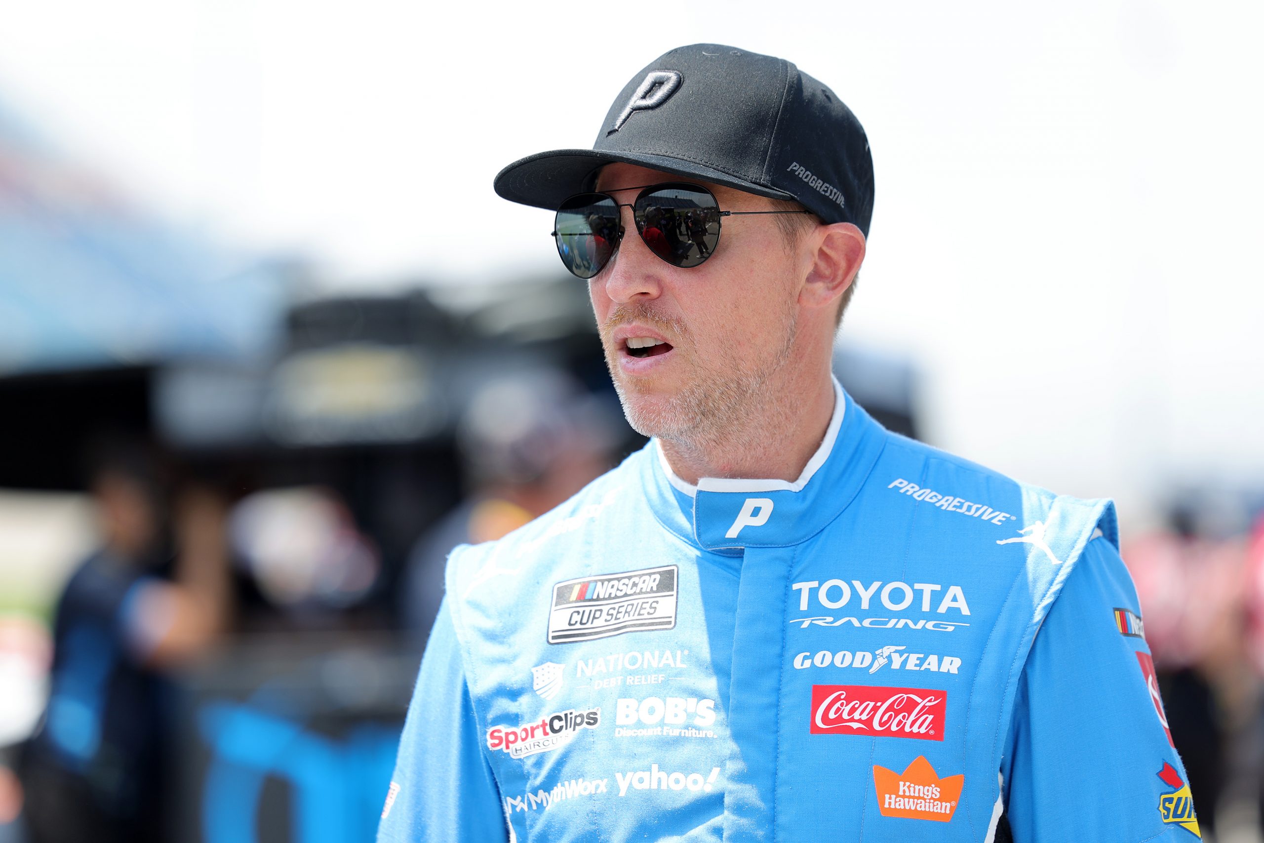 Jul 4, 2026; Joliet, Illinois, USA; NASCAR Cup Series driver Denny Hamlin (11) before qualifying for the eero 400 at Chicagoland Speedway. Mandatory Credit: Mike Dinovo-Imagn Images