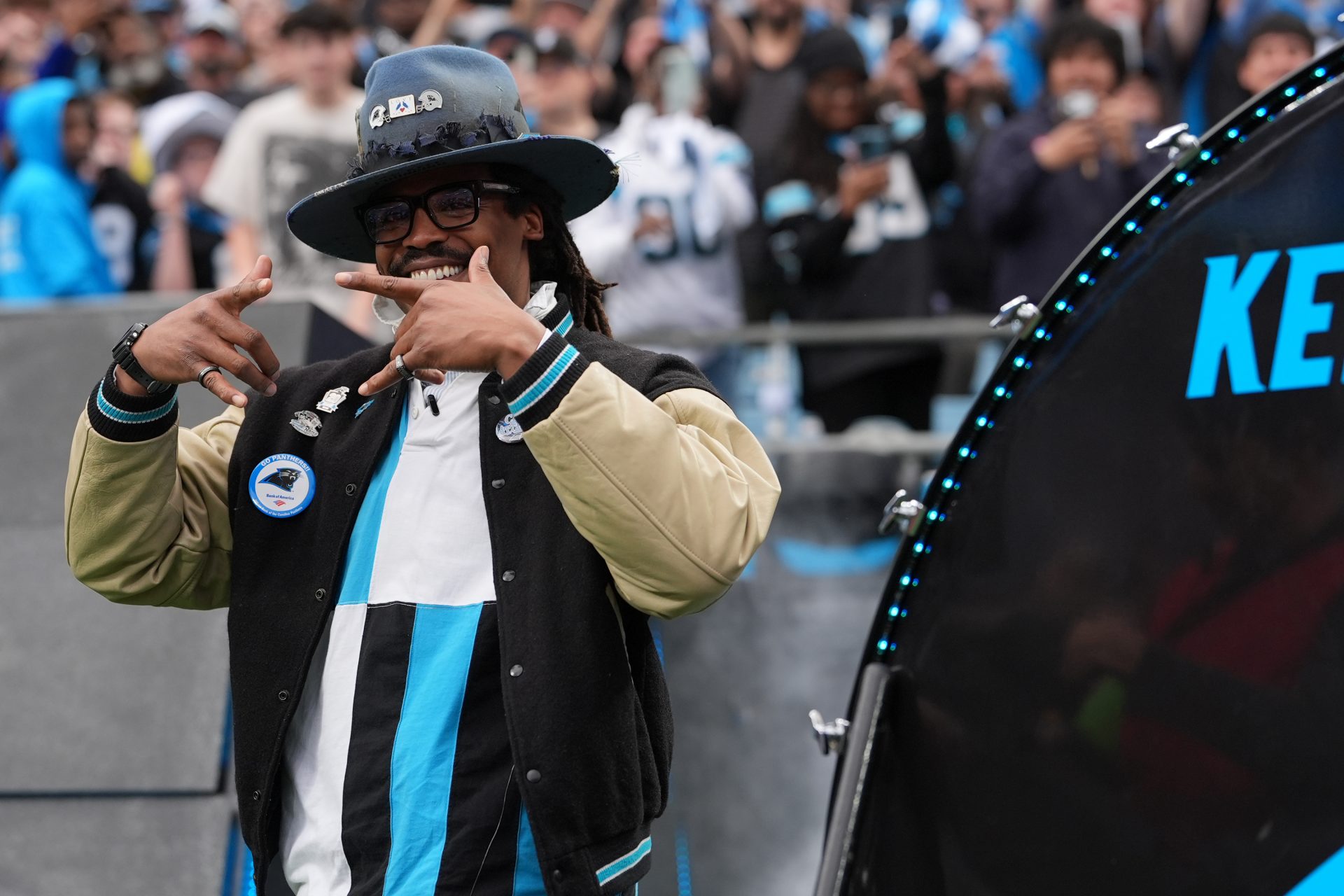 FormerCarolina Panthers Cam Newton in the first half during the NFC Wild Card Round game at Bank of America Stadium.
