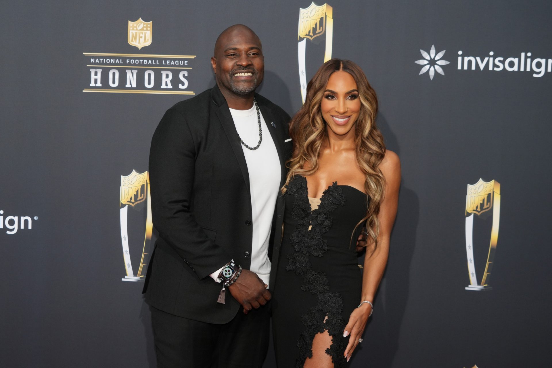 Marcellus Wiley and Annemarie Wiley on the red carpet before the NFL Honors show at Resorts World Theatre.
Source: Imagn