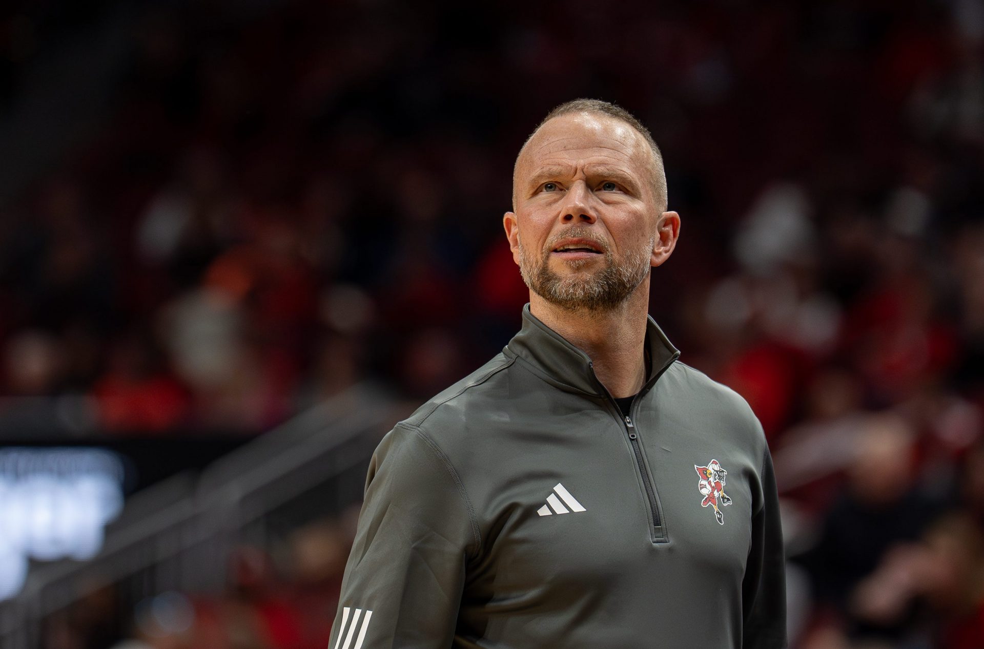 Louisville basketball's Pat Kelsey worked the sidelines as the Cardinals host the Jackson State Tigers at the KFC Yum! Center on Tuesday, Nov. 6, 2025. Credit: Imagn