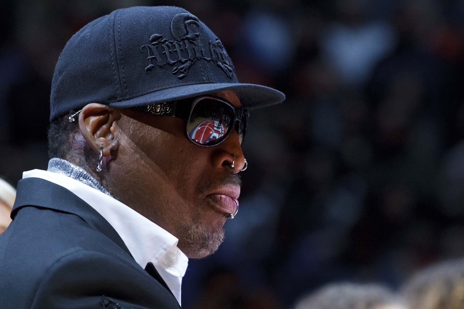 Dennis Rodman before his jersey is retired at half time of an NBA game between the Detroit Pistons and the Chicago Bulls - Source: USA TODAY Sports