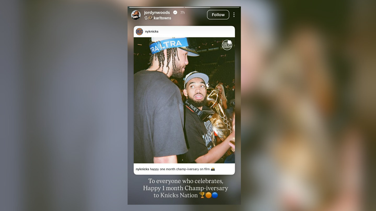 Jordyn Woods celebrates the Knicks' "1 Month Champ-iversary" (Image via Instagram/@jordynwoods)