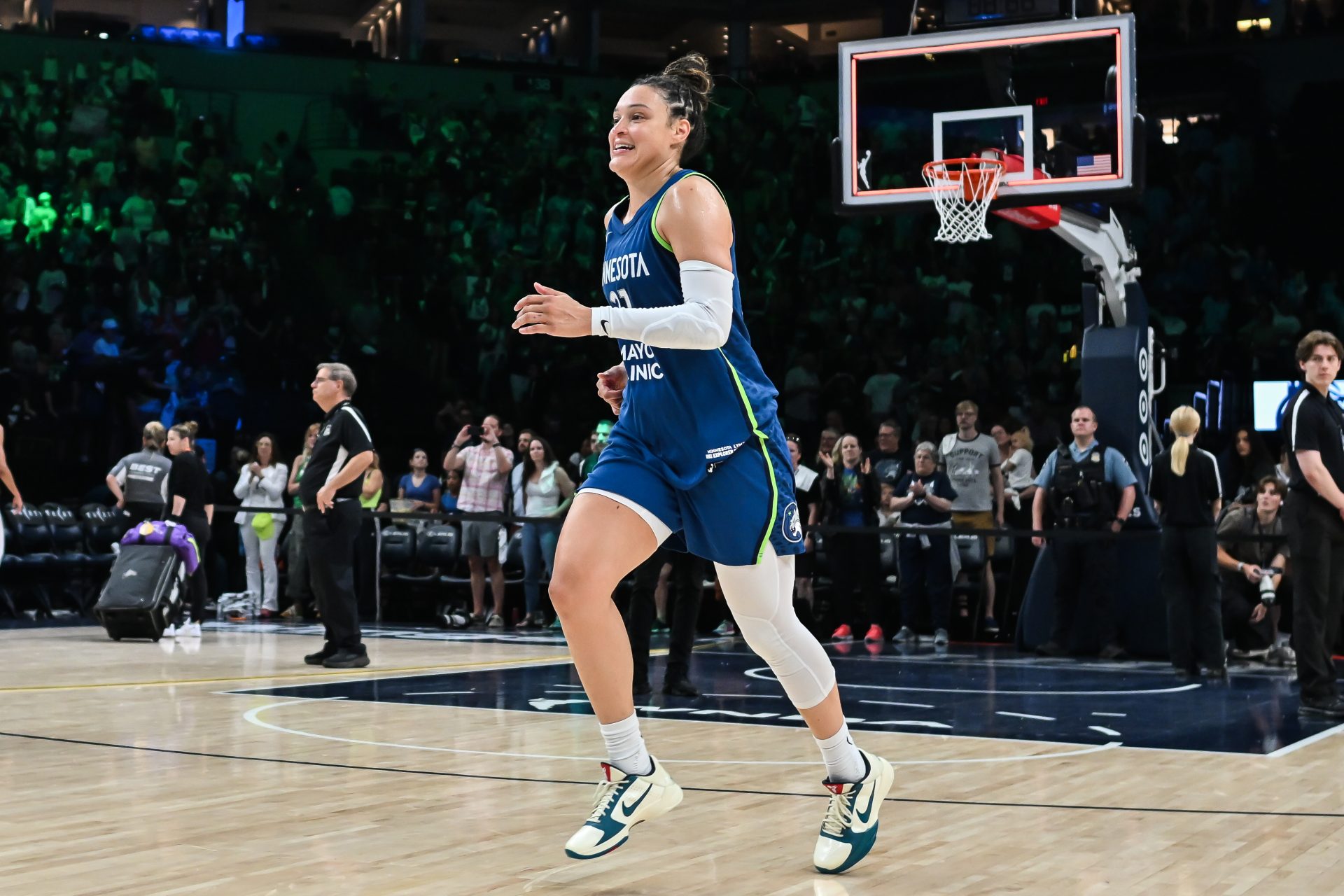 Minnesota Lynx guard Kayla McBride (21) reacts after the game against the Los Angeles Sparks at Target Center.