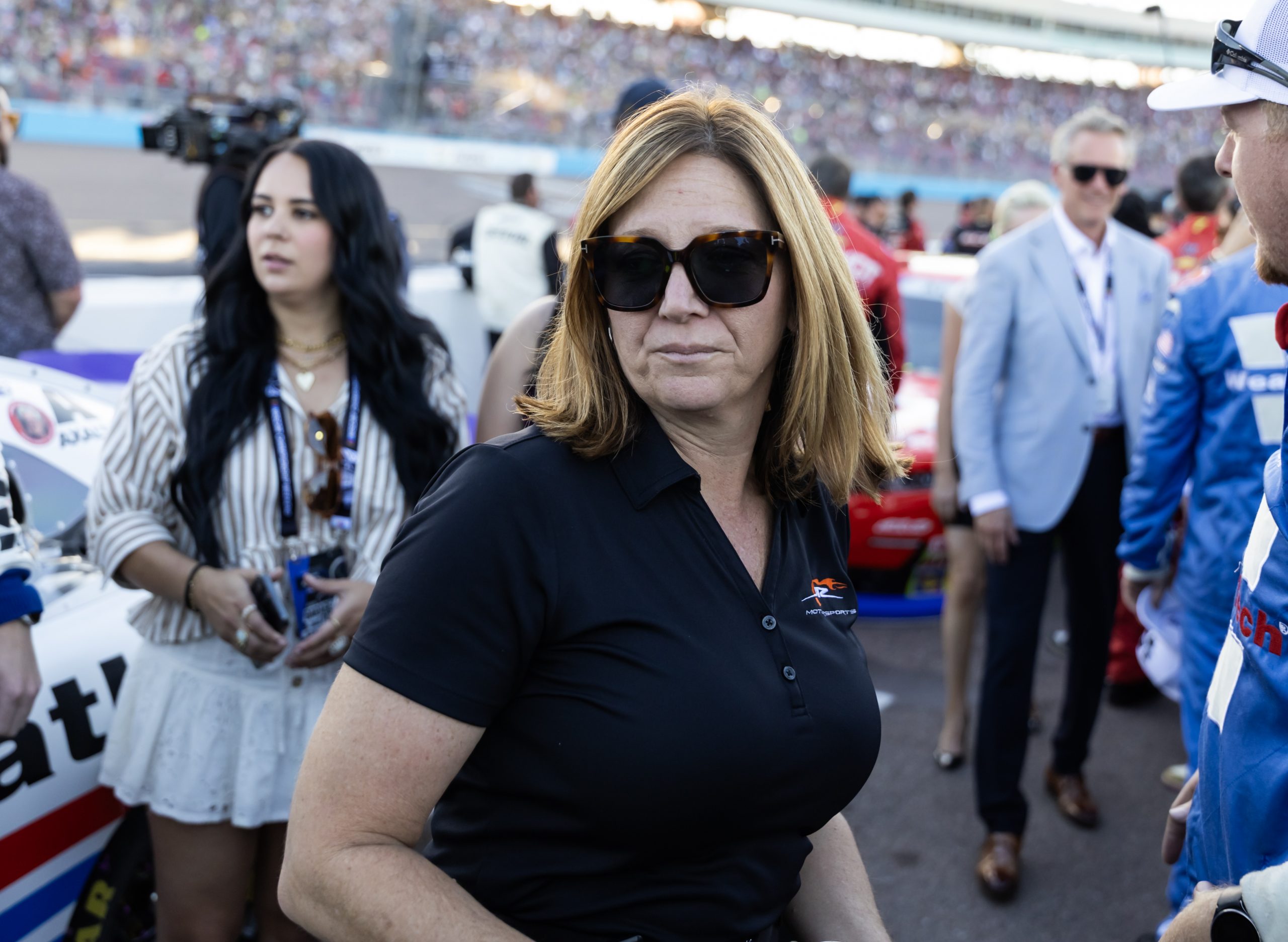Nov 1, 2025; Avondale, Arizona, USA; NASCAR Xfinity Series team owner Kelley Earnhardt Miller during the Xfinity Series Championship race at Phoenix Raceway. Mandatory Credit: Mark J. Rebilas-Imagn Images