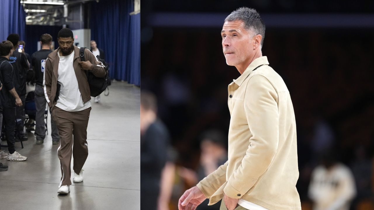 Marcus Smart and Rob Pelinka - Source: Imagn Images
