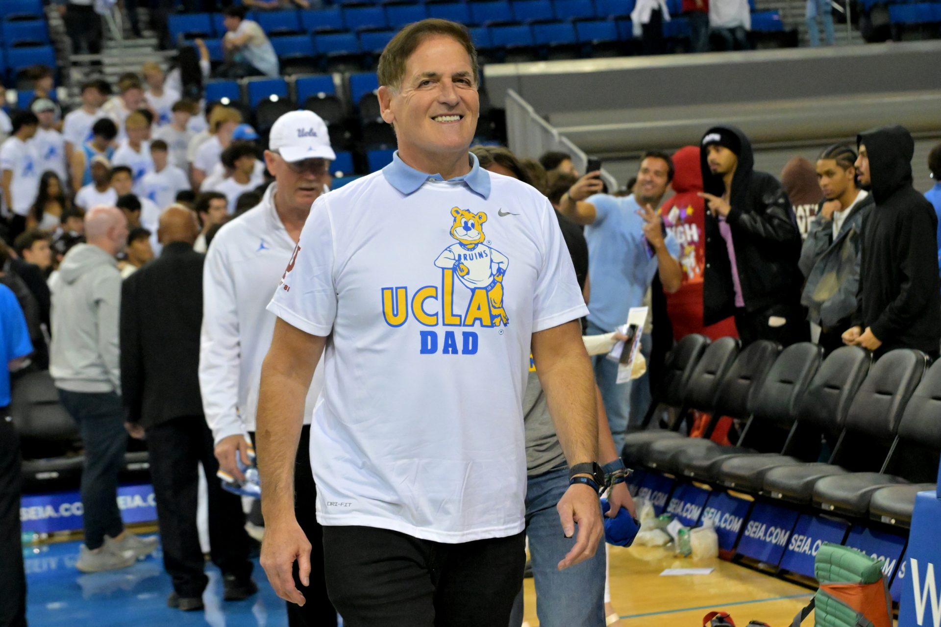 Mark Cuban walks off the court after the game between the UCLA Bruins and the Indiana Hoosiers - Source: Imagn Images