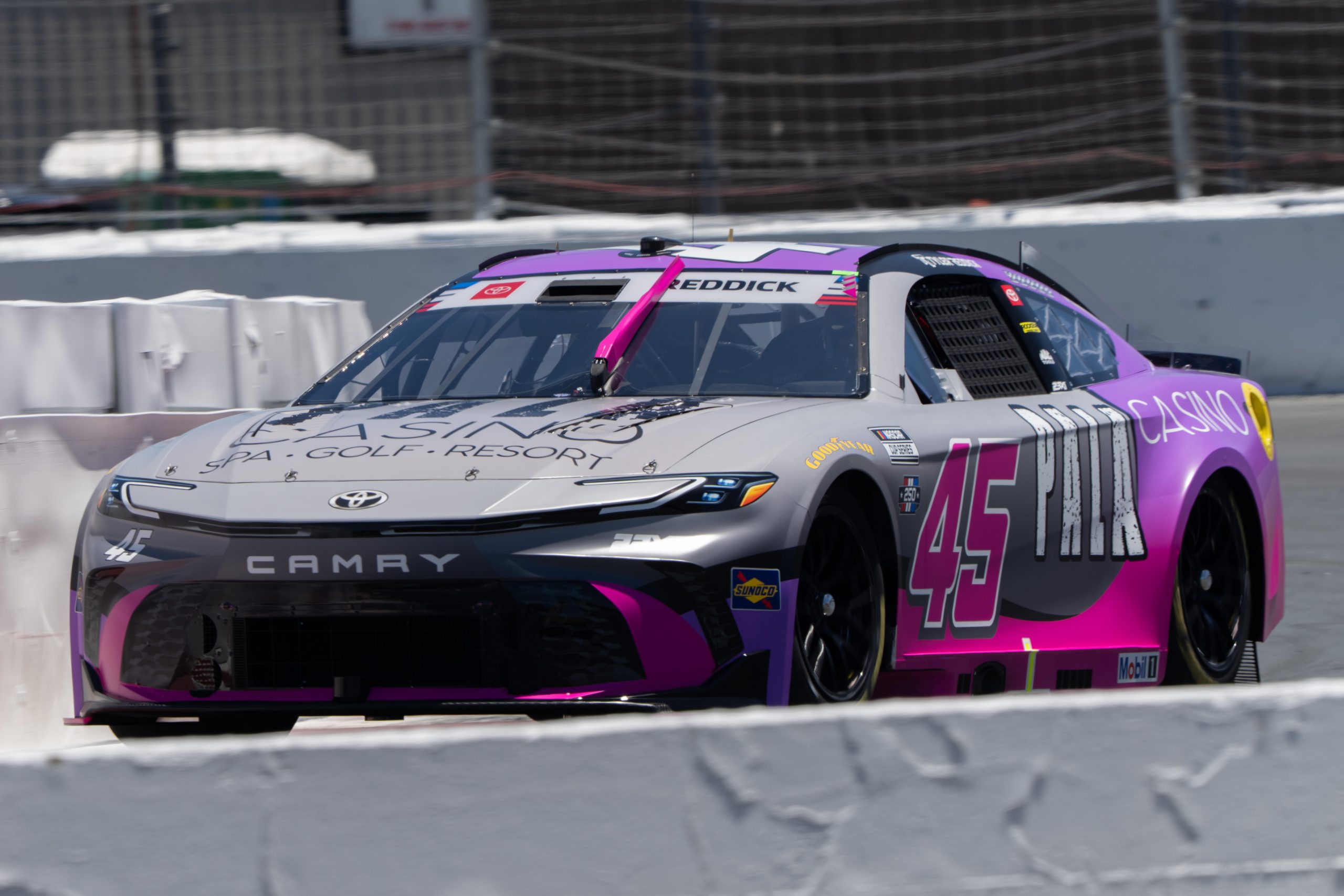 Jun 27, 2026; Sonoma, California, USA; 23XI Racing driver Tyler Reddick (45) runs a qualification lap at Turn 11 at Sonoma Raceway. Mandatory Credit: Stan Szeto-Imagn Images
