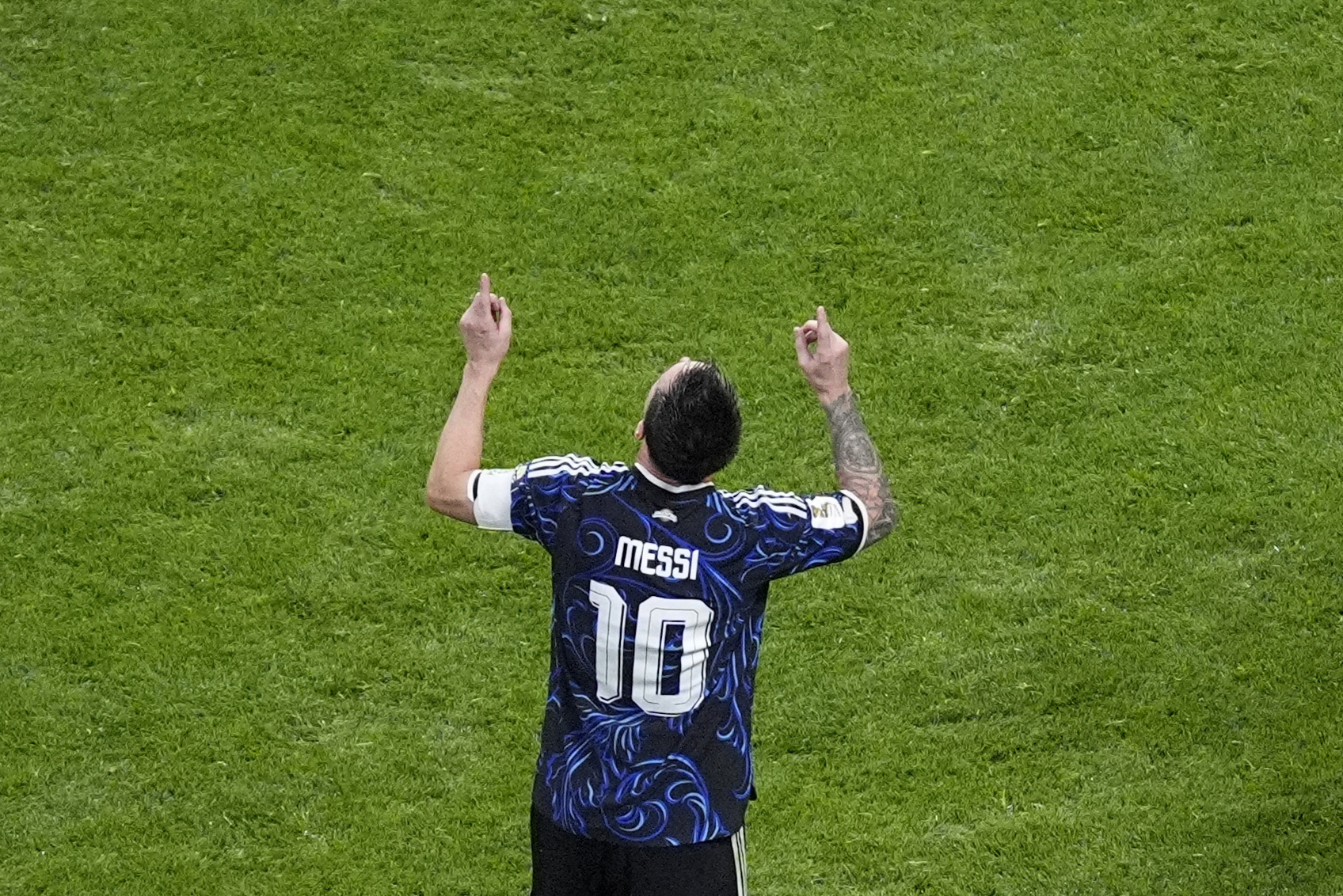 Argentina's Lionel Messi celebrates after the match.