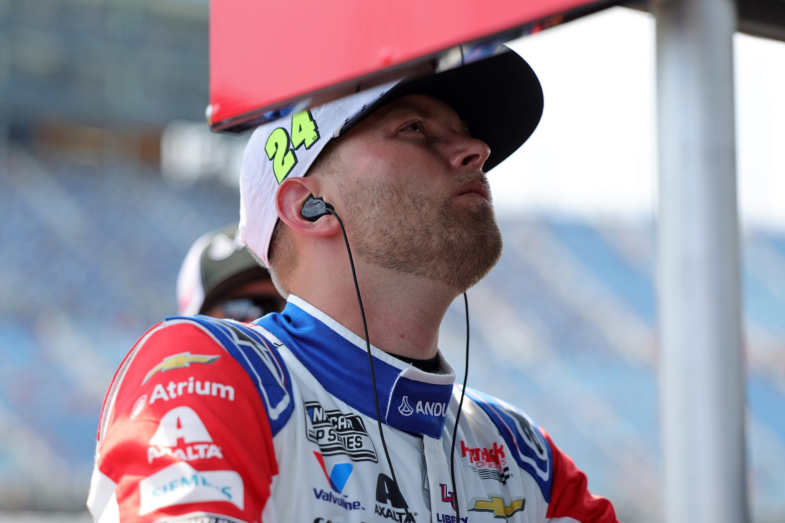 Jul 4, 2026; Joliet, Illinois, USA; NASCAR Cup Series driver William Byron (24) before qualifying for the eero 400 at Chicagoland Speedway. Mandatory Credit: Mike Dinovo-Imagn Images
