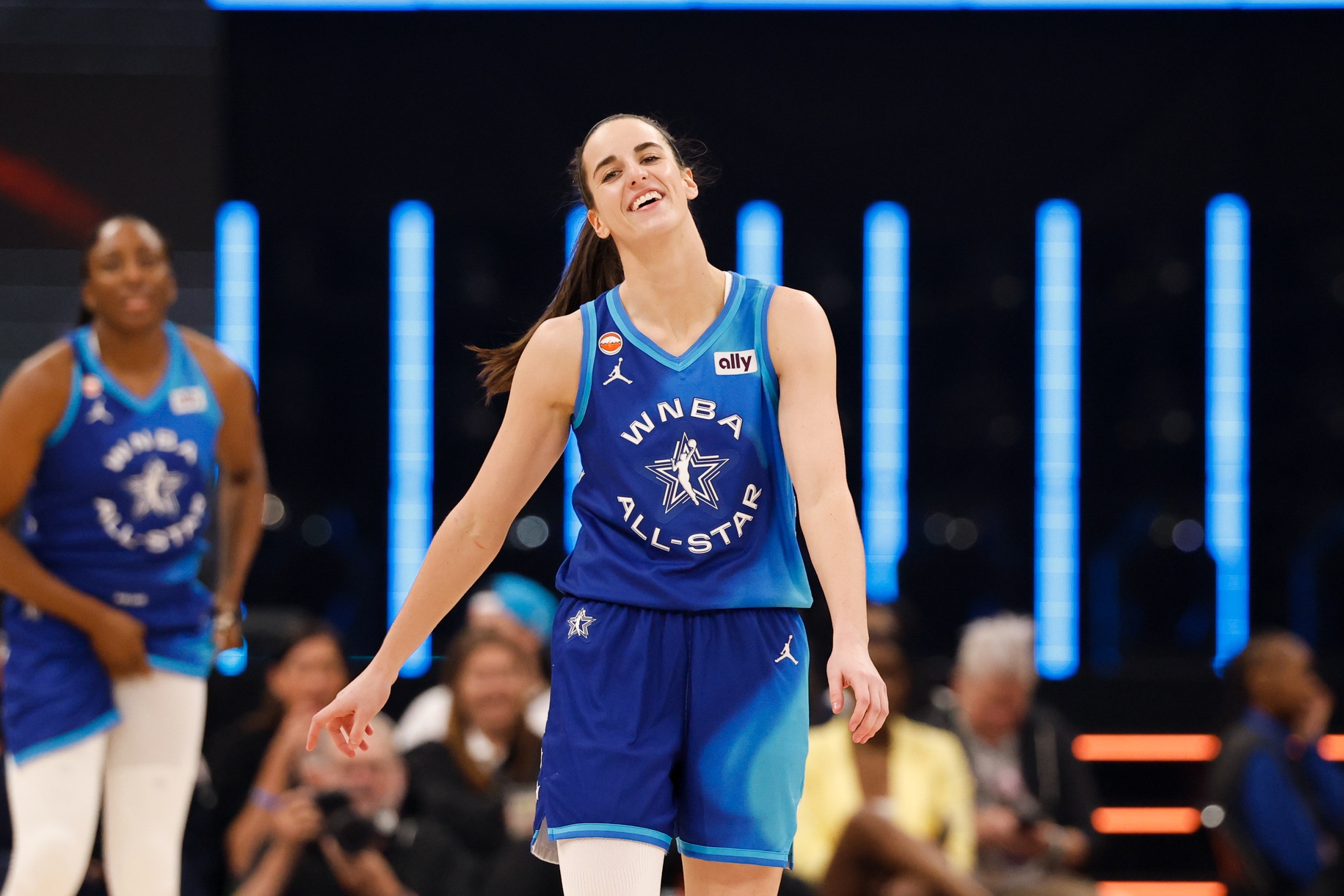 Team Spoon guard Caitlin Clark (22) reacts in the second half against Team Coop during the 2026 WNBA All Star Game at United Center. Source: Imagn