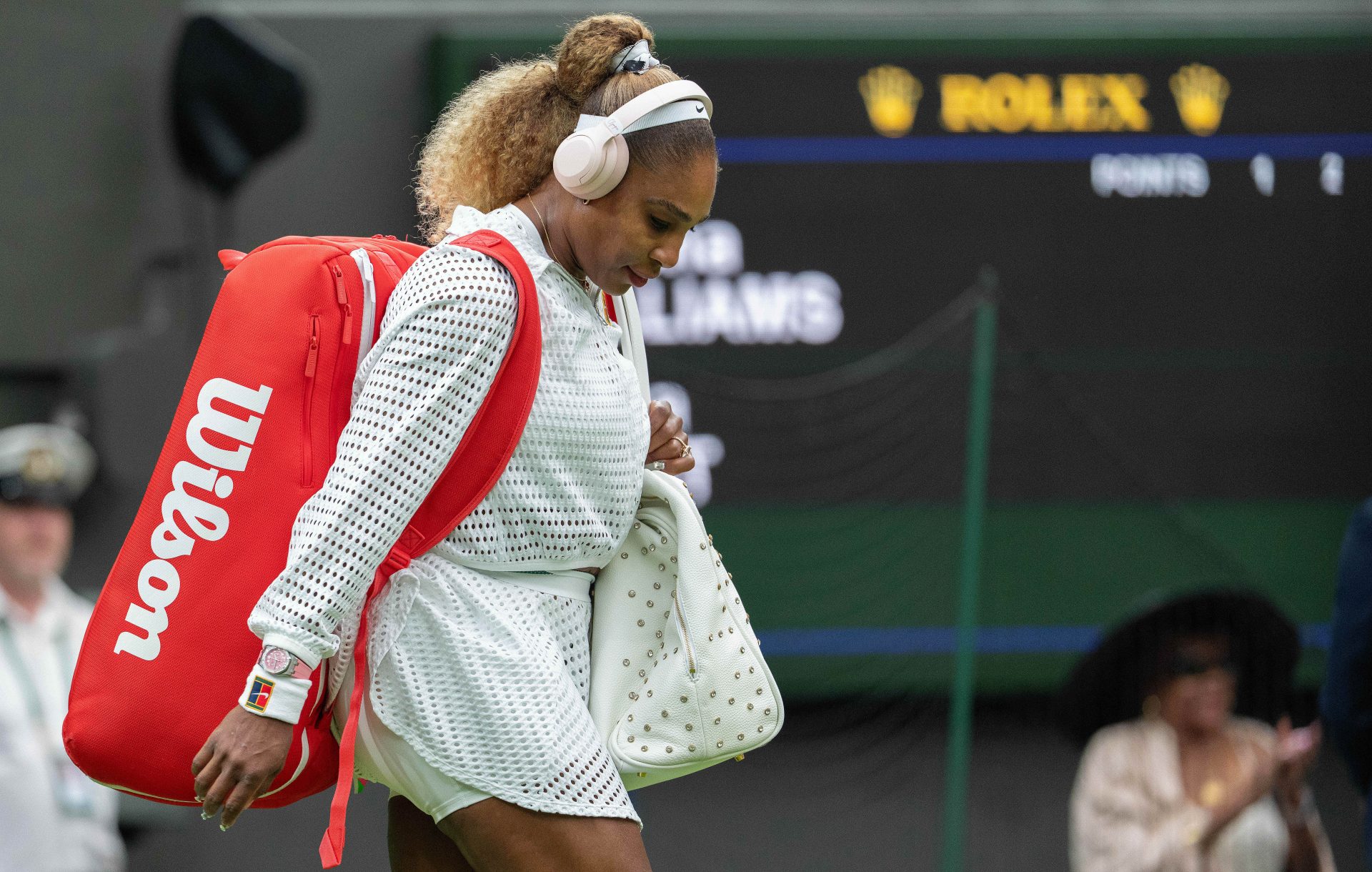 Serena Williams of the United States enters the court for her match against Maya Joint of Australia on day two at All England Lawn Tennis and Croquet Club.