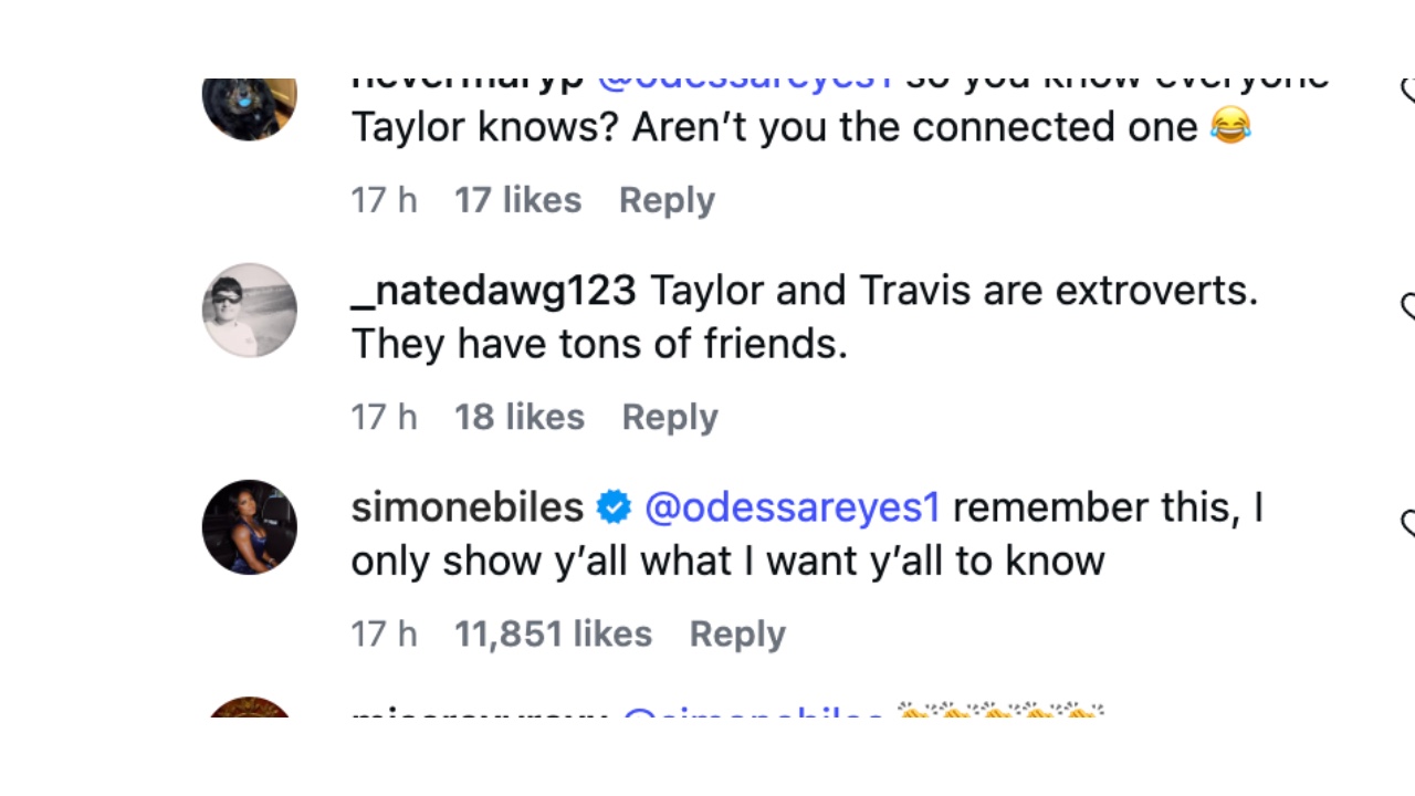 Biles' reply to the fan - (Image via Instagram/@simonebiles)