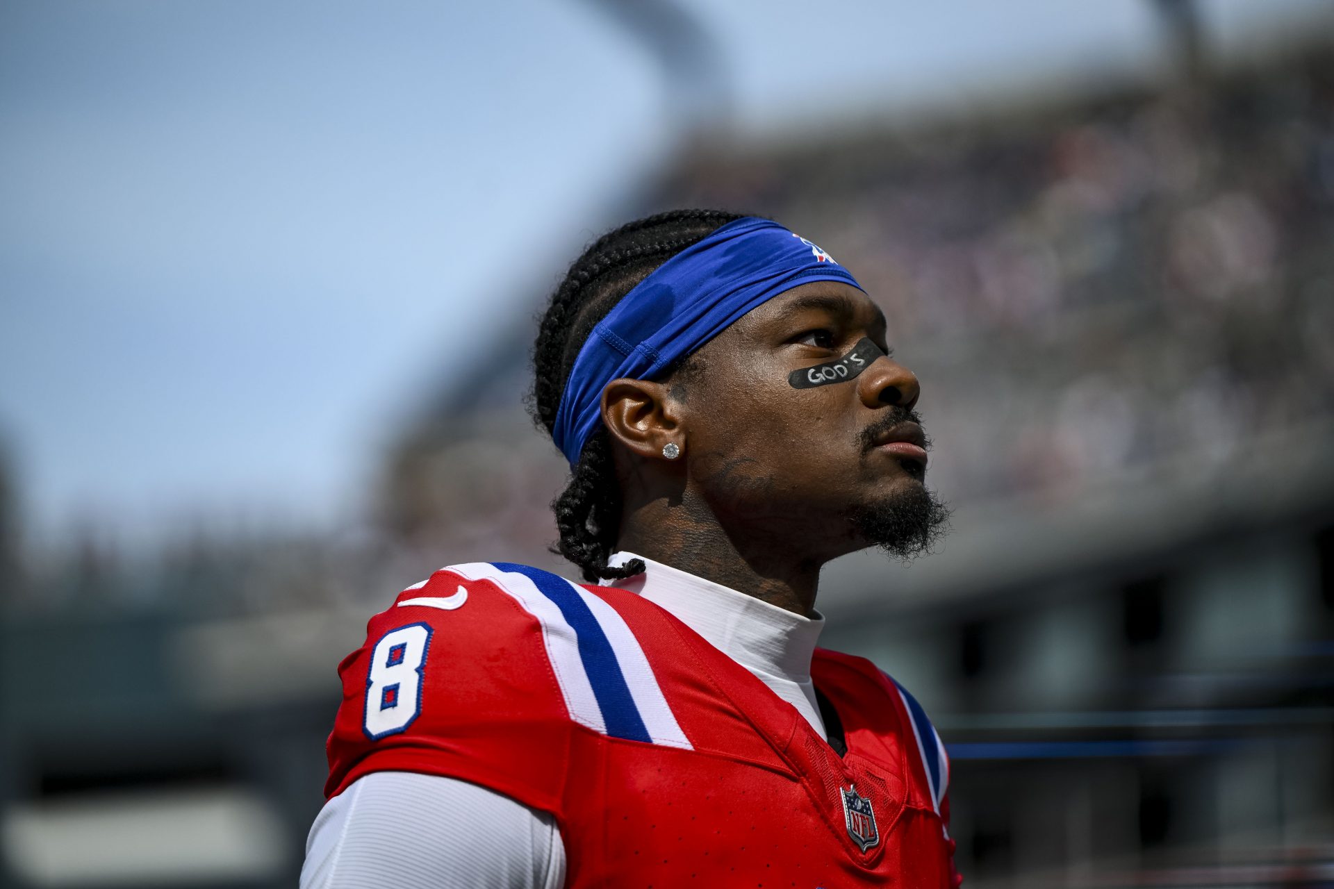 New England Patriots wide receiver Stefon Diggs (8) before the game against the Pittsburgh Steelers at Gillette Stadium.