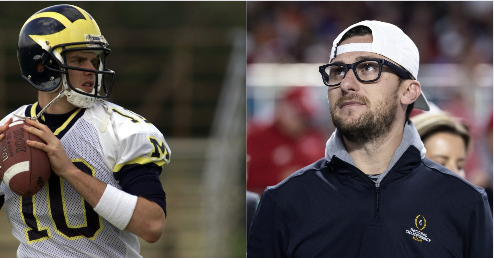 Tom Brady and Johnny Manziel side by side. Credit: Imagn