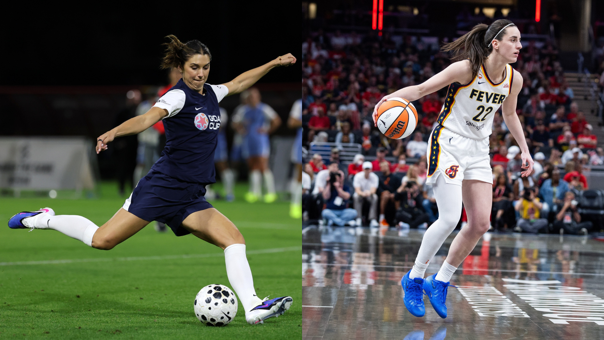 Alex Morgan and Caitlin Clark. - Source: Imagn