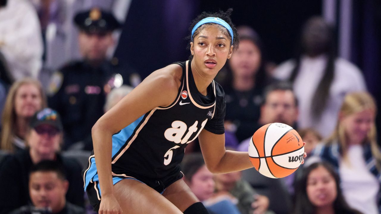 Atlanta Dream forward Angel Reese (5) dribbles the ball against the Golden State Valkyries during the first quarter at Chase Center - Source: Imagn Images