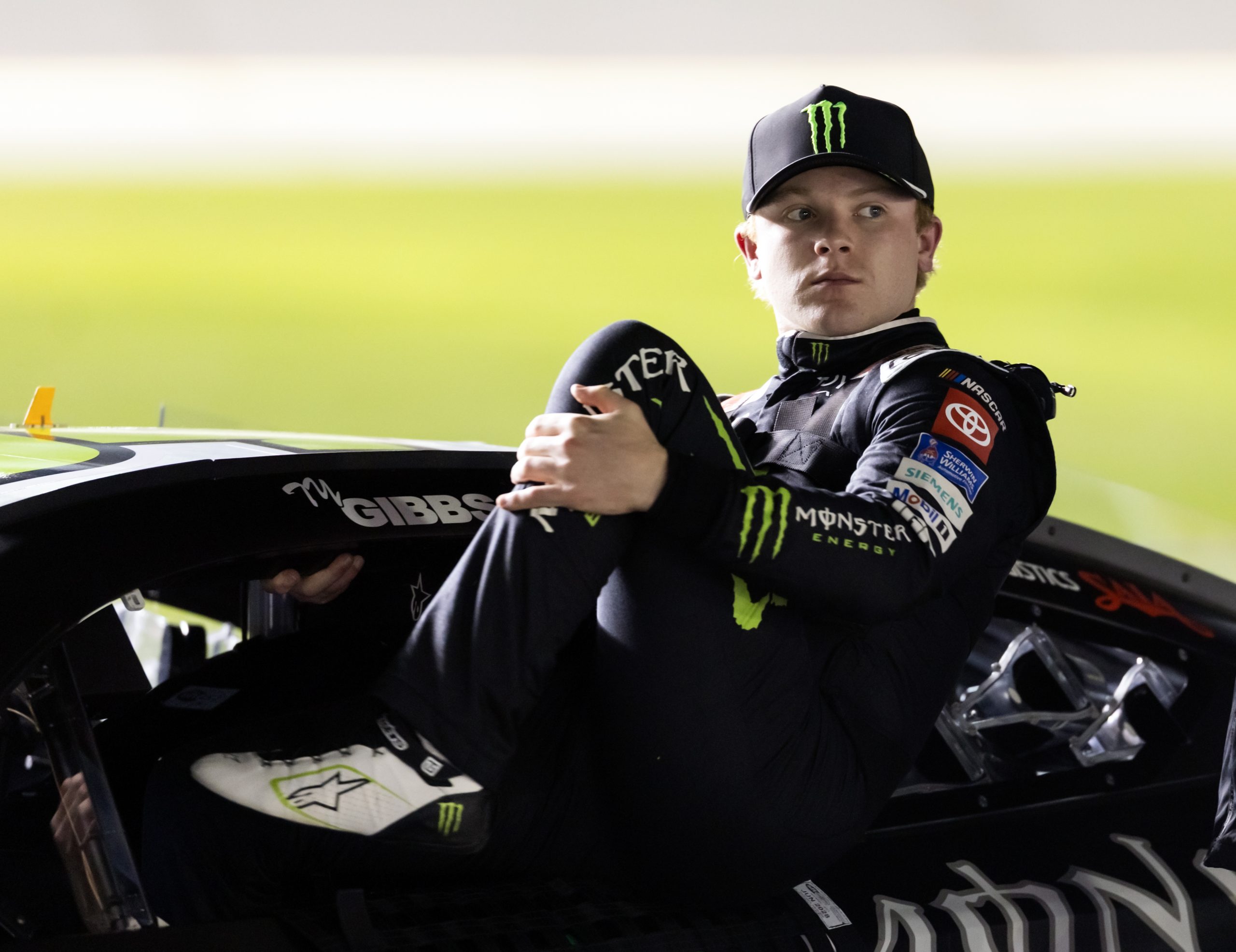 Feb 11, 2026; Daytona Beach, Florida, USA; NASCAR Cup Series driver Ty Gibbs (54) during qualifying for the Daytona 500 at Daytona International Speedway. Mandatory Credit: Mark J. Rebilas-Imagn Images